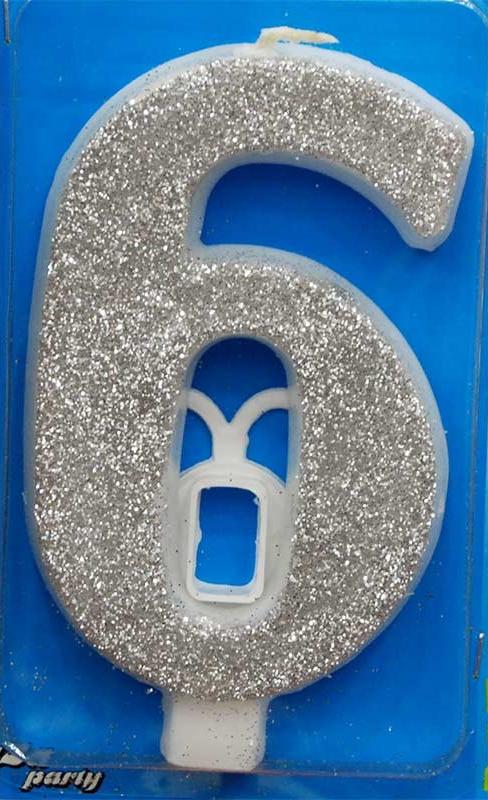 Broj 6 Mega svećica srebrna