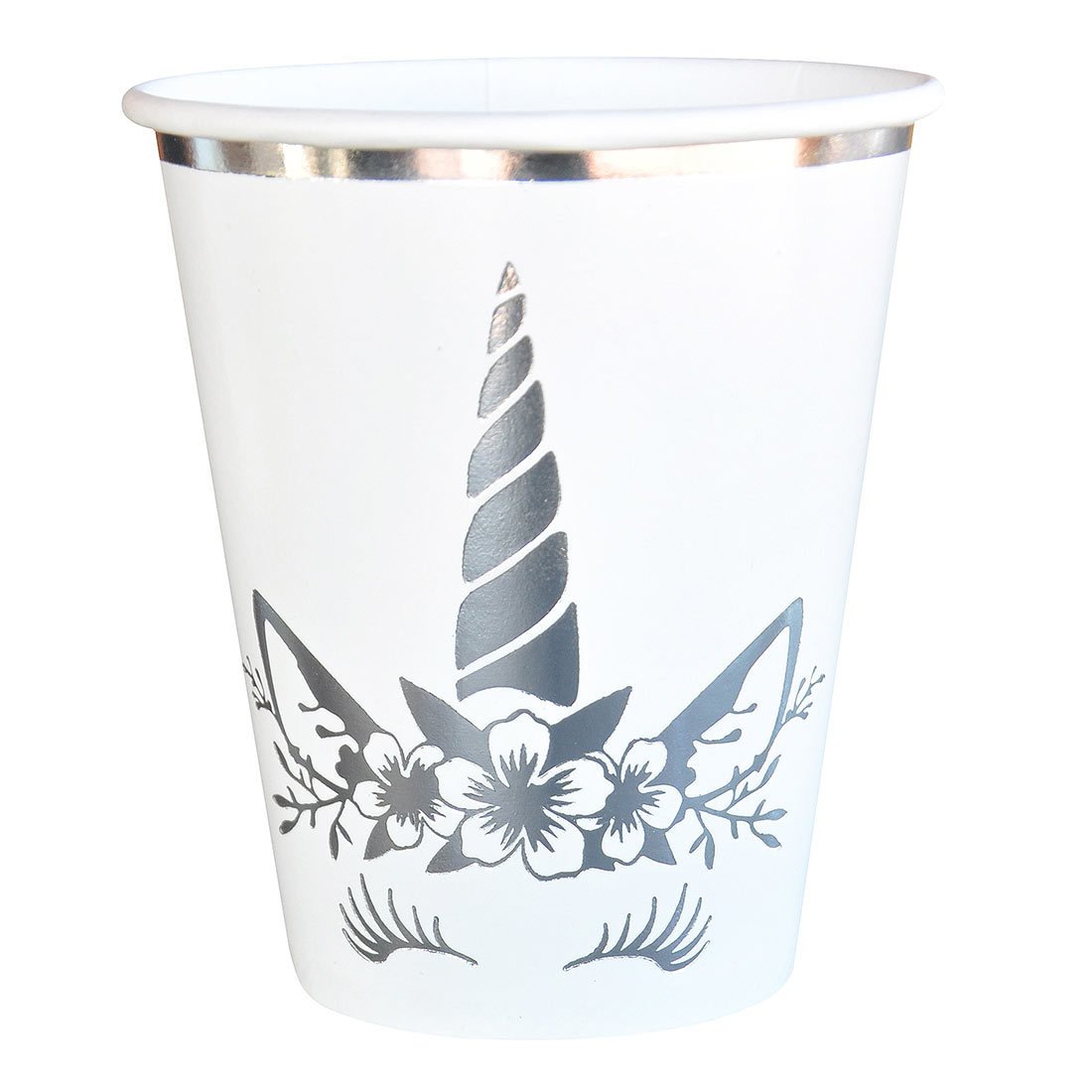 Čaše Unicorn bele srebrna štampa kartonske 220ml 6 kom