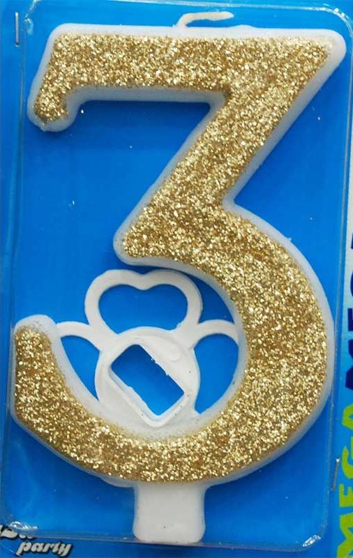 Broj 3 Mega svećica zlatna