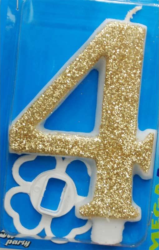 Broj 4 Mega svećica zlatna