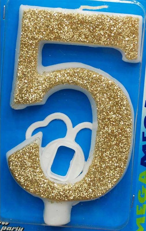 Broj 5 Mega svećica zlatna