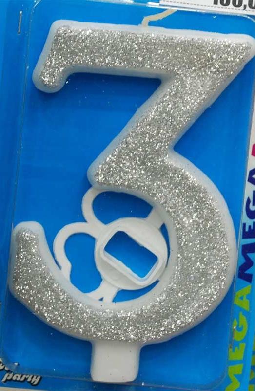 Broj 3 Mega svećica srebrna