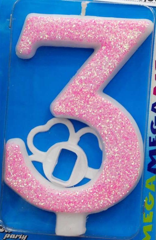 Broj 3 Mega svećica roze