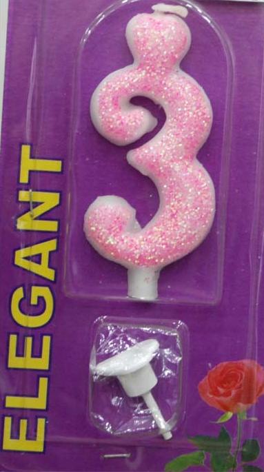 Elegant svećica broj 3 roze