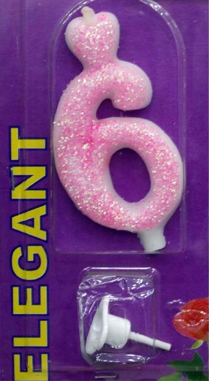 Elegant svećica broj 6 roze