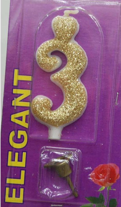 Elegant svećica broj 3 zlatna