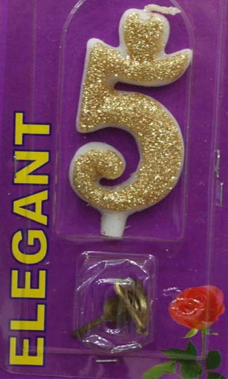 Elegant svećica broj 5 zlatna