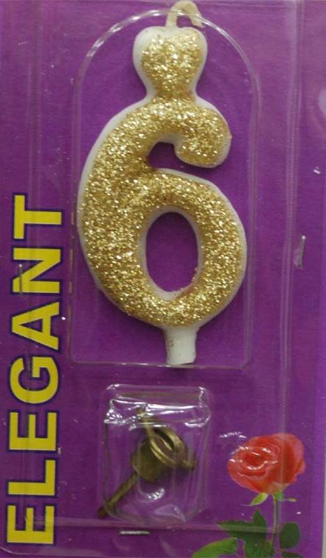 Elegant svećica broj 6 zlatna