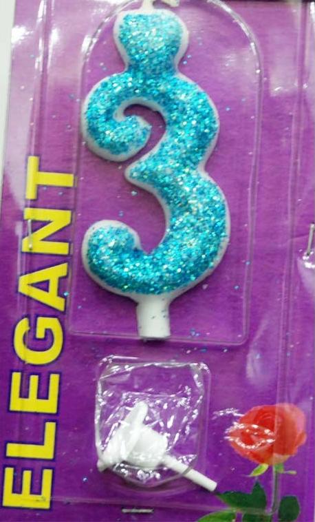 Elegant svećica broj 3 plava