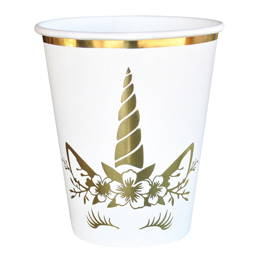 Čaše Unicorn bele zlatna štampa kartonske 220ml 6 kom