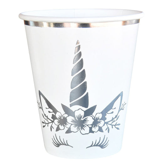 Čaše Unicorn bele srebrna štampa kartonske 220ml 6 kom