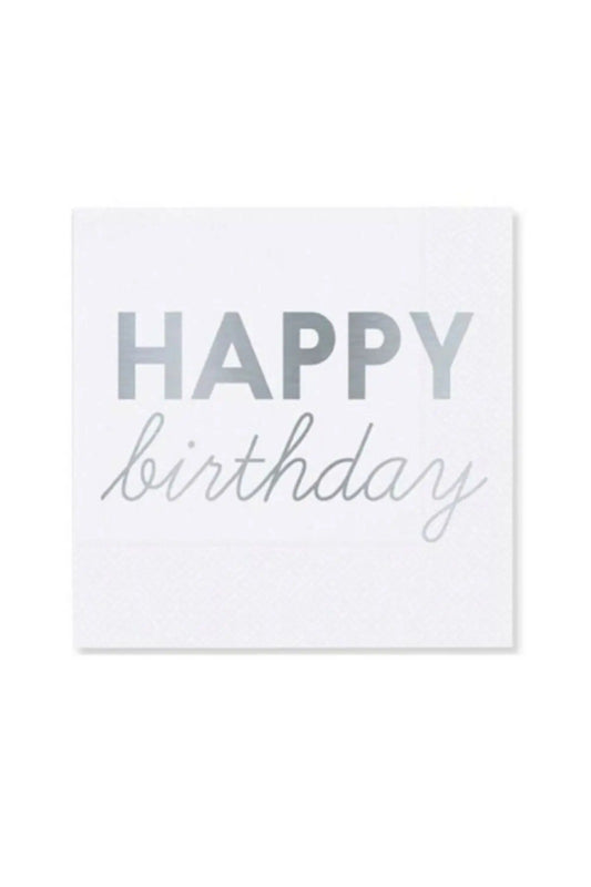 Salvete Happy Birthday bele srebrna štampa 33x33cm 16 kom